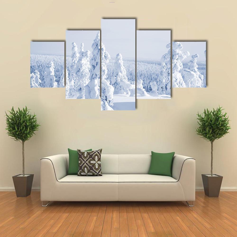 View Of Cold Winter With Lot Of Snow Canvas Wall Art-1 Piece-Gallery Wrap-48" x 32"-Tiaracle