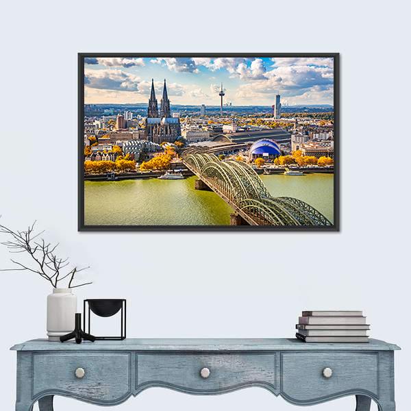 View Of Cologne In Germany Canvas Wall Art-1 Piece-Floating Frame-36" x 24"-Tiaracle