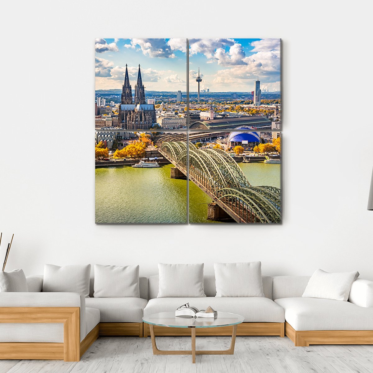View Of Cologne In Germany Canvas Wall Art-4 Square-Gallery Wrap-17" x 17"-Tiaracle