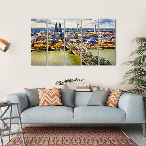 View Of Cologne In Germany Canvas Wall Art-5 Horizontal-Gallery Wrap-22" x 12"-Tiaracle