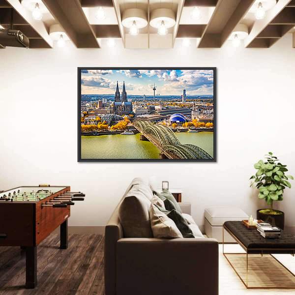 View Of Cologne In Germany Canvas Wall Art-3 Horizontal-Gallery Wrap-25" x 16"-Tiaracle