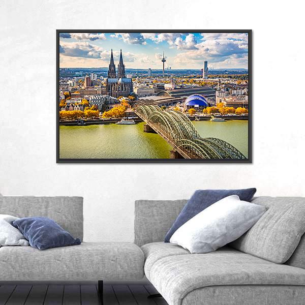 View Of Cologne In Germany Canvas Wall Art-3 Horizontal-Gallery Wrap-25" x 16"-Tiaracle