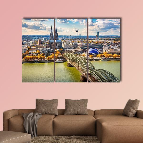 View Of Cologne In Germany Canvas Wall Art-3 Horizontal-Gallery Wrap-37" x 24"-Tiaracle