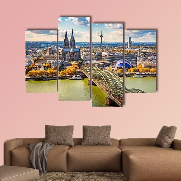 View Of Cologne In Germany Canvas Wall Art-4 Pop-Gallery Wrap-50" x 32"-Tiaracle