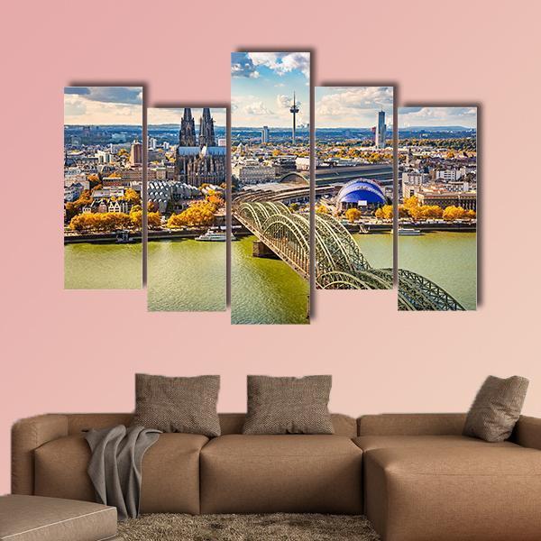 View Of Cologne In Germany Canvas Wall Art-5 Pop-Gallery Wrap-47" x 32"-Tiaracle