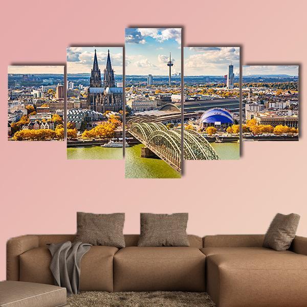 View Of Cologne In Germany Canvas Wall Art-5 Star-Gallery Wrap-62" x 32"-Tiaracle