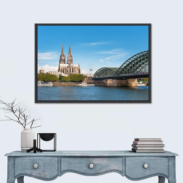 View Of Cologne Over The Rhein River Canvas Wall Art-1 Piece-Floating Frame-24" x 16"-Tiaracle