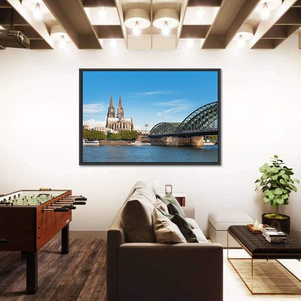 View Of Cologne Over The Rhein River Canvas Wall Art-3 Horizontal-Gallery Wrap-25" x 16"-Tiaracle