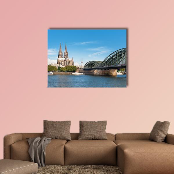 View Of Cologne Over The Rhein River Canvas Wall Art-1 Piece-Gallery Wrap-48" x 32"-Tiaracle