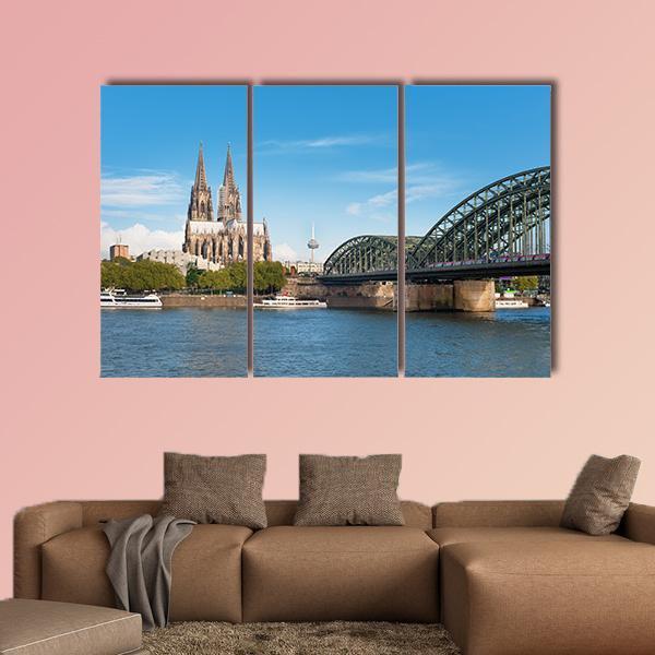 View Of Cologne Over The Rhein River Canvas Wall Art-3 Horizontal-Gallery Wrap-25" x 16"-Tiaracle