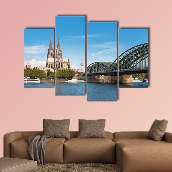 View Of Cologne Over The Rhein River Canvas Wall Art-4 Pop-Gallery Wrap-50" x 32"-Tiaracle