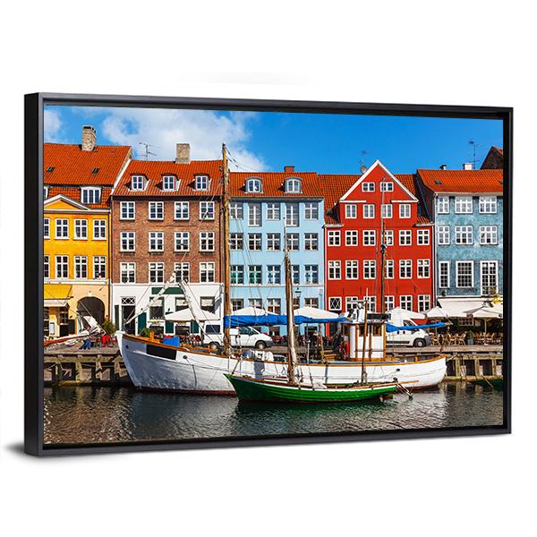 View Of Color Buildings Of Nyhavn Canvas Wall Art-3 Horizontal-Gallery Wrap-25" x 16"-Tiaracle