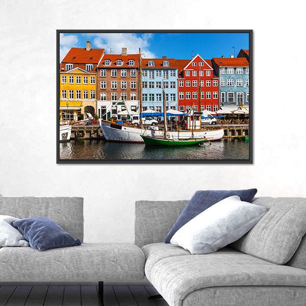 View Of Color Buildings Of Nyhavn Canvas Wall Art-3 Horizontal-Gallery Wrap-25" x 16"-Tiaracle