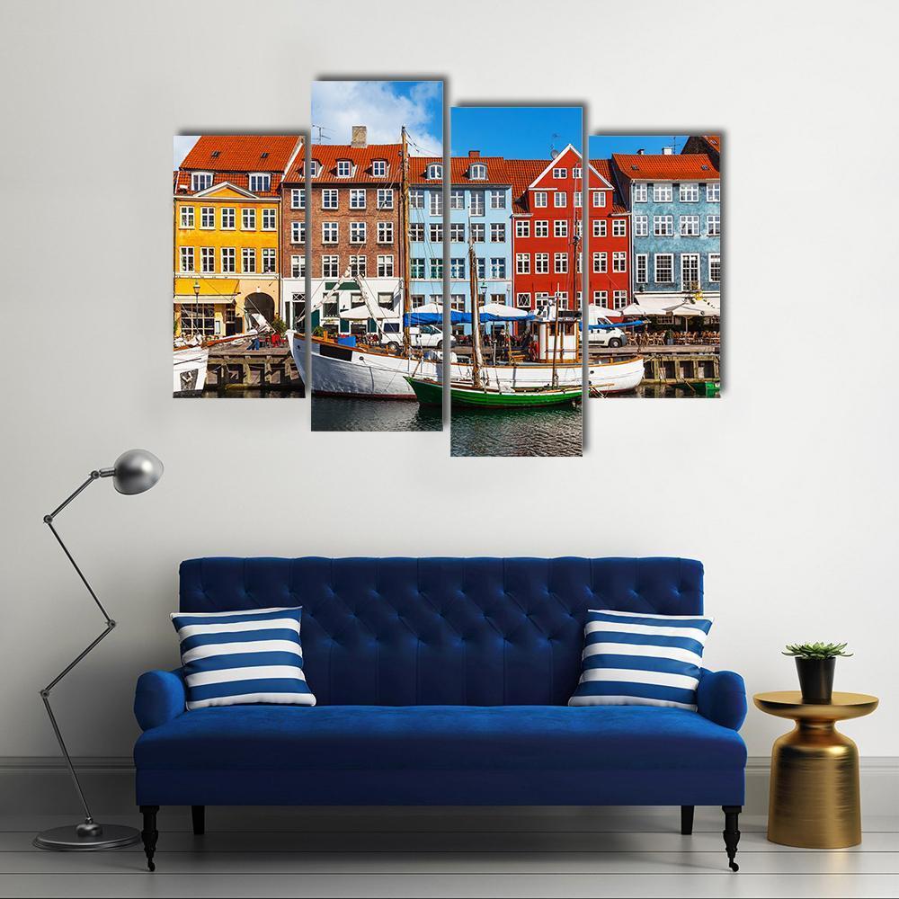 View Of Color Buildings Of Nyhavn Canvas Wall Art-4 Pop-Gallery Wrap-50" x 32"-Tiaracle