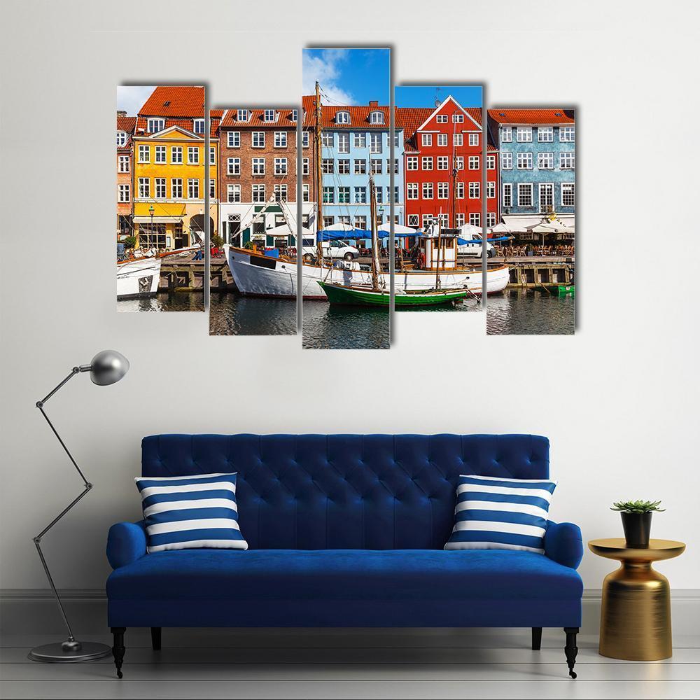 View Of Color Buildings Of Nyhavn Canvas Wall Art-5 Pop-Gallery Wrap-47" x 32"-Tiaracle