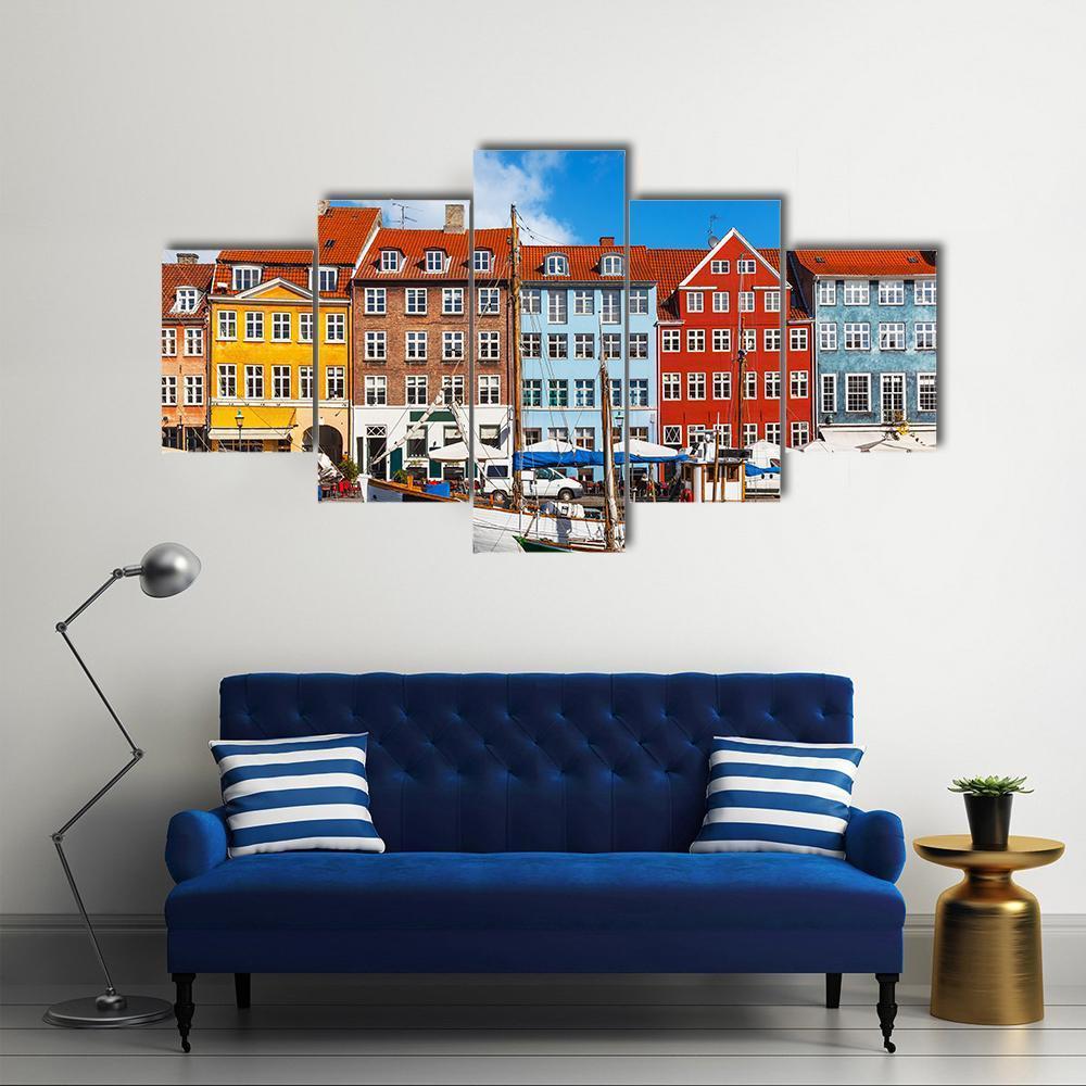 View Of Color Buildings Of Nyhavn Canvas Wall Art-5 Star-Gallery Wrap-62" x 32"-Tiaracle