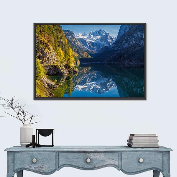 View Of Colorful Autumn Mountain In Austria Canvas Wall Art-1 Piece-Floating Frame-24" x 16"-Tiaracle