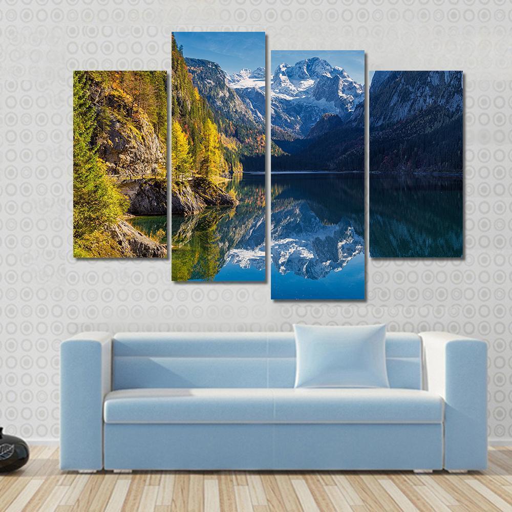 View Of Colorful Autumn Mountain In Austria Canvas Wall Art-4 Pop-Gallery Wrap-50" x 32"-Tiaracle