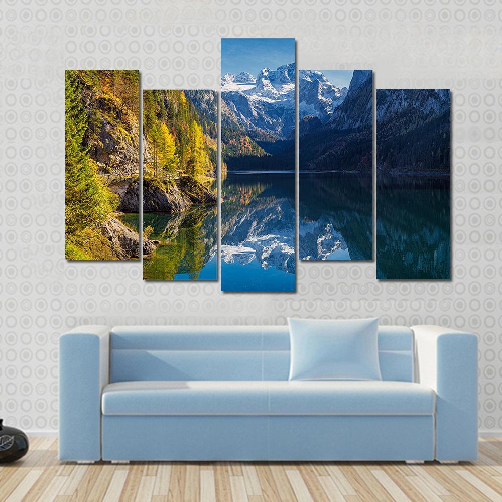 View Of Colorful Autumn Mountain In Austria Canvas Wall Art-5 Pop-Gallery Wrap-47" x 32"-Tiaracle