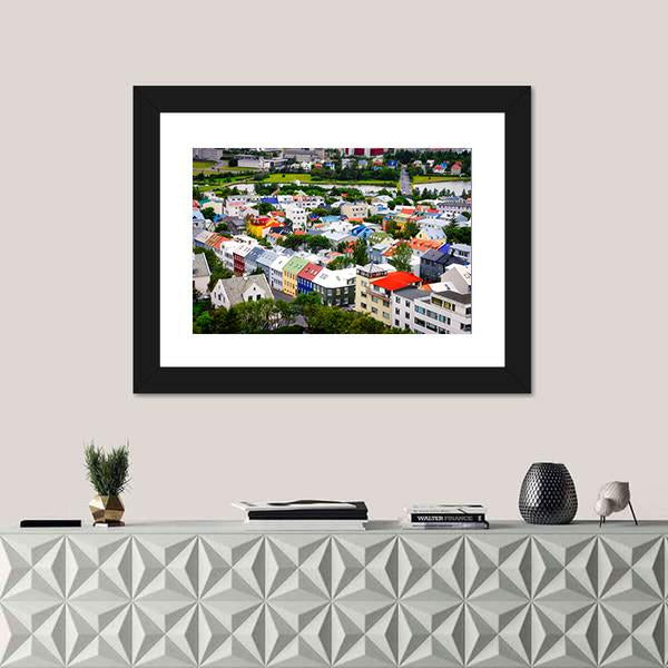 View Of Colorful Houses InIceland Canvas Wall Art-1 Piece-Framed Print-20" x 16"-Tiaracle