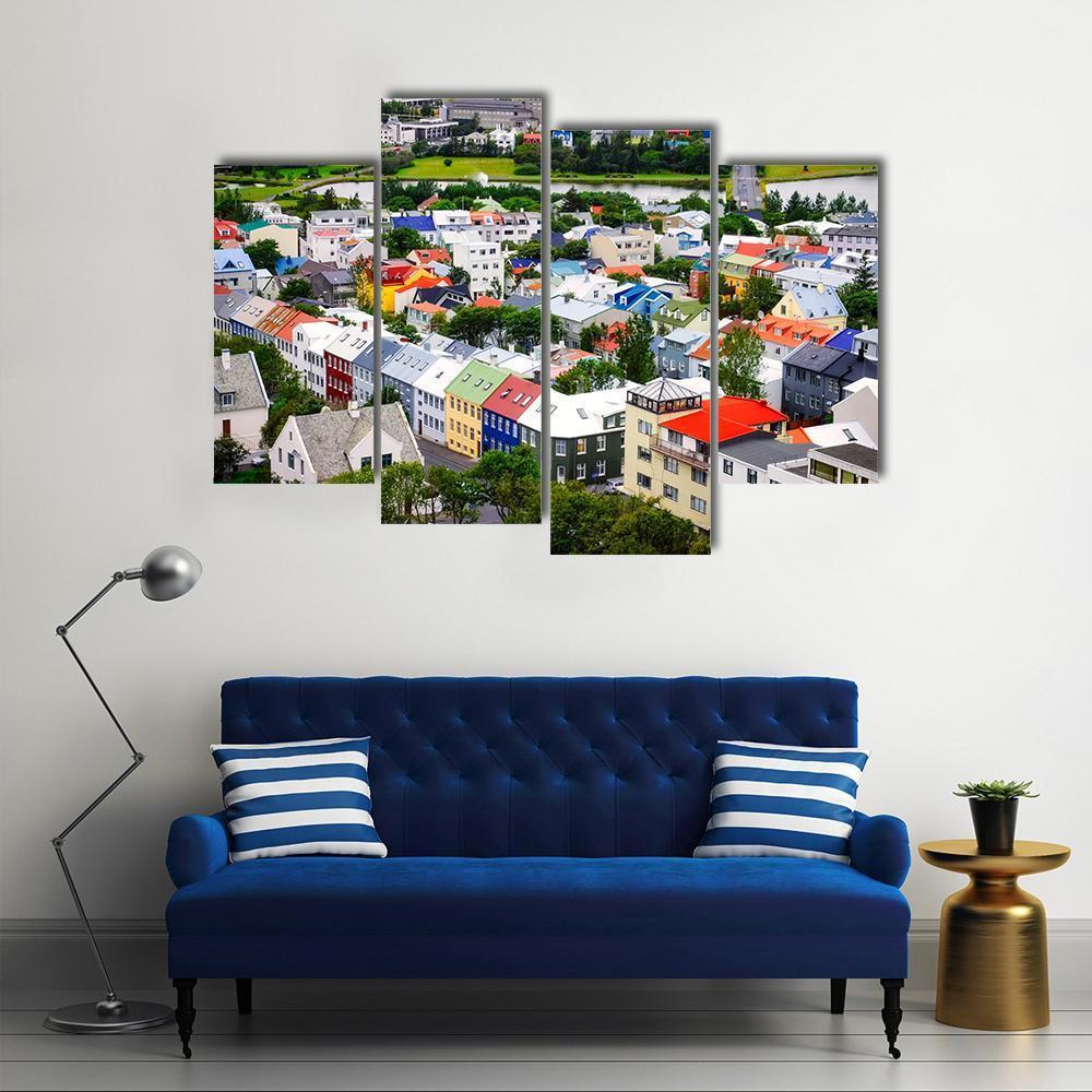 View Of Colorful Houses InIceland Canvas Wall Art-4 Pop-Gallery Wrap-50" x 32"-Tiaracle
