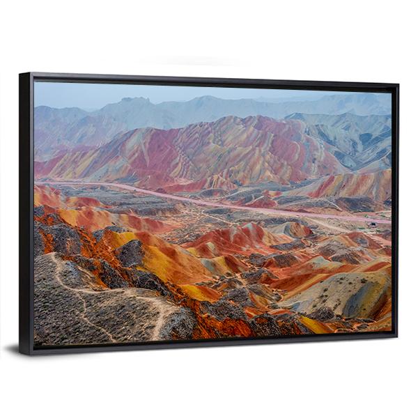 View Of Colorful Rainbow Mountains At Zhangye In China Canvas Wall Art-3 Horizontal-Gallery Wrap-25" x 16"-Tiaracle