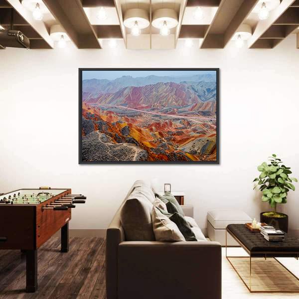 View Of Colorful Rainbow Mountains At Zhangye In China Canvas Wall Art-3 Horizontal-Gallery Wrap-25" x 16"-Tiaracle