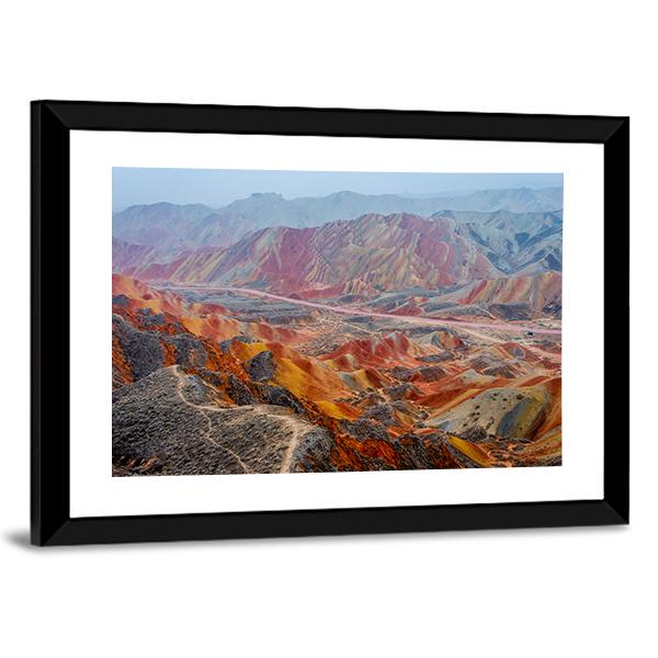 View Of Colorful Rainbow Mountains At Zhangye In China Canvas Wall Art-3 Horizontal-Gallery Wrap-25" x 16"-Tiaracle