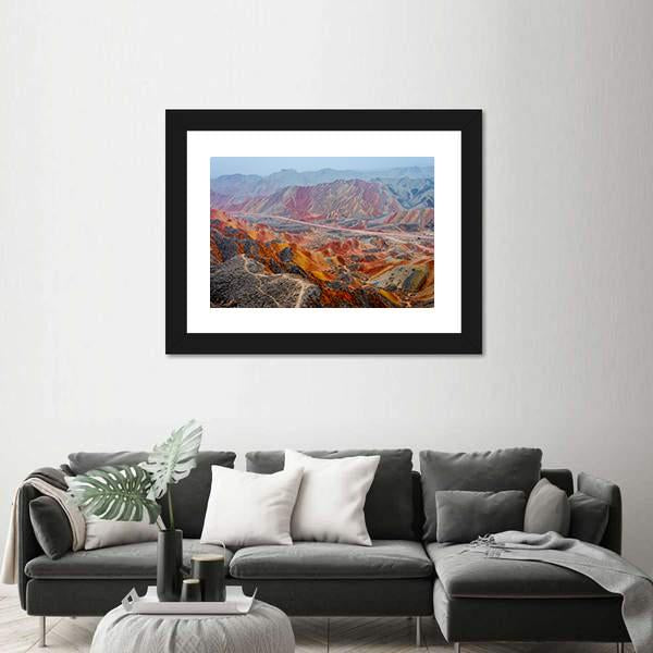 View Of Colorful Rainbow Mountains At Zhangye In China Canvas Wall Art-3 Horizontal-Gallery Wrap-25" x 16"-Tiaracle