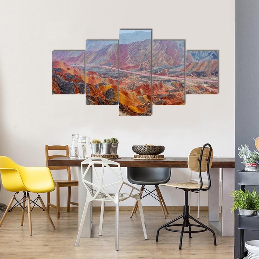 View Of Colorful Rainbow Mountains At Zhangye In China Canvas Wall Art-3 Horizontal-Gallery Wrap-37" x 24"-Tiaracle