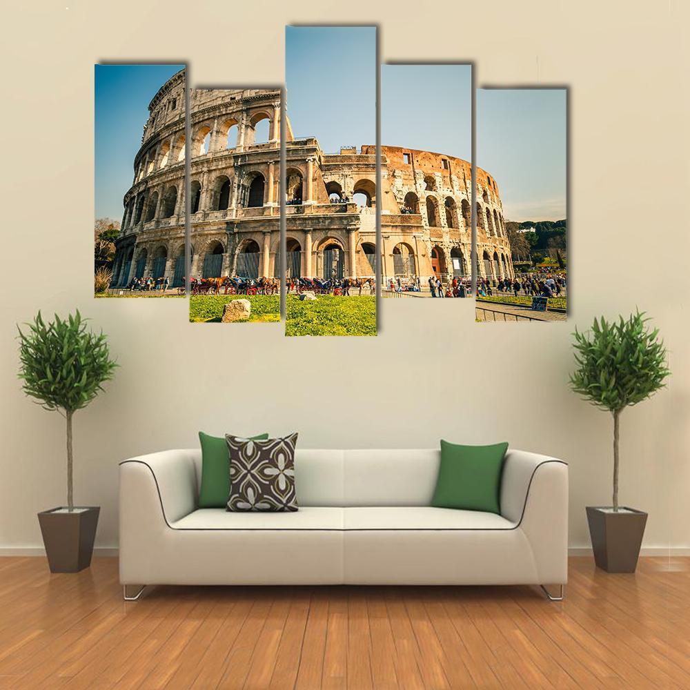 View Of Colosseum In Rome Canvas Wall Art-5 Pop-Gallery Wrap-47" x 32"-Tiaracle