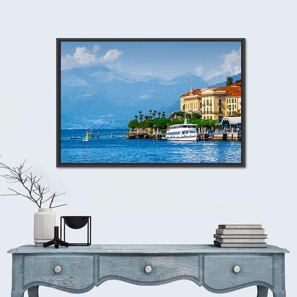 View Of Como Lake Canvas Wall Art-1 Piece-Floating Frame-24" x 16"-Tiaracle