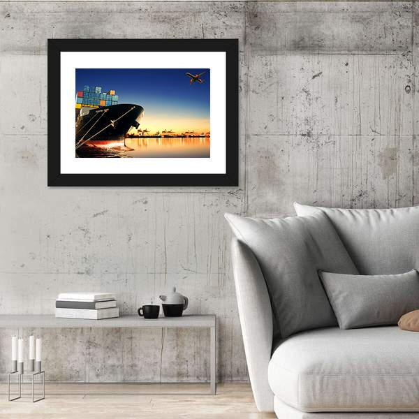 View Of Container Ship In A Port Canvas Wall Art-3 Horizontal-Gallery Wrap-25" x 16"-Tiaracle