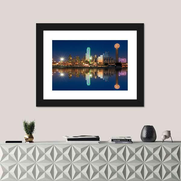 View Of Dallas Skyline Canvas Wall Art-1 Piece-Framed Print-20&quot; x 16&quot;-Tiaracle