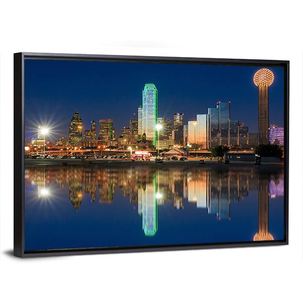 View Of Dallas Skyline Canvas Wall Art-3 Horizontal-Gallery Wrap-25&quot; x 16&quot;-Tiaracle