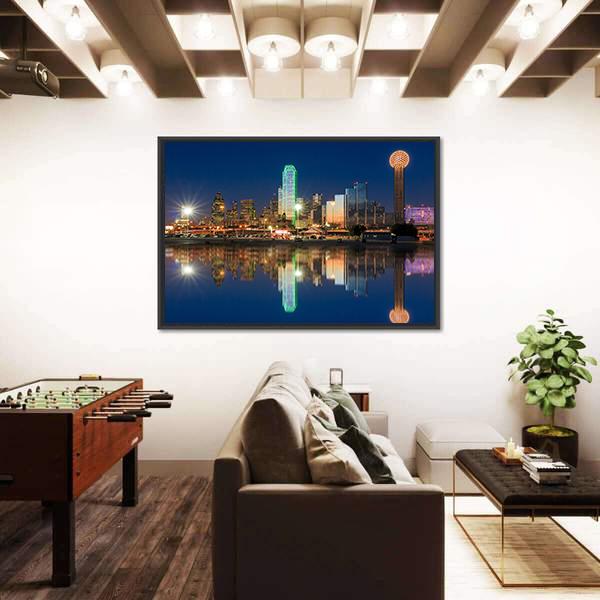 View Of Dallas Skyline Canvas Wall Art-3 Horizontal-Gallery Wrap-25&quot; x 16&quot;-Tiaracle