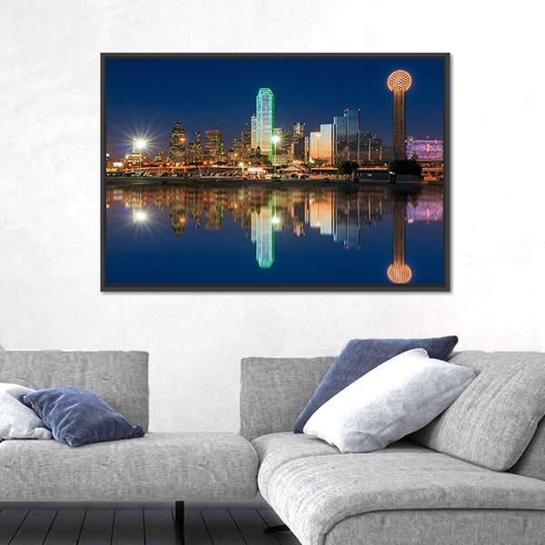 View Of Dallas Skyline Canvas Wall Art-5 Horizontal-Gallery Wrap-22&quot; x 12&quot;-Tiaracle