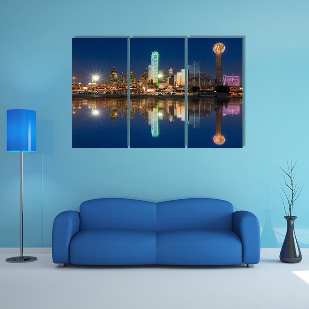 View Of Dallas Skyline Canvas Wall Art-3 Horizontal-Gallery Wrap-37" x 24"-Tiaracle