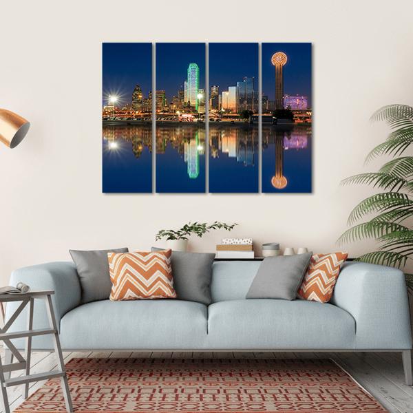 View Of Dallas Skyline Canvas Wall Art-4 Horizontal-Gallery Wrap-34&quot; x 24&quot;-Tiaracle