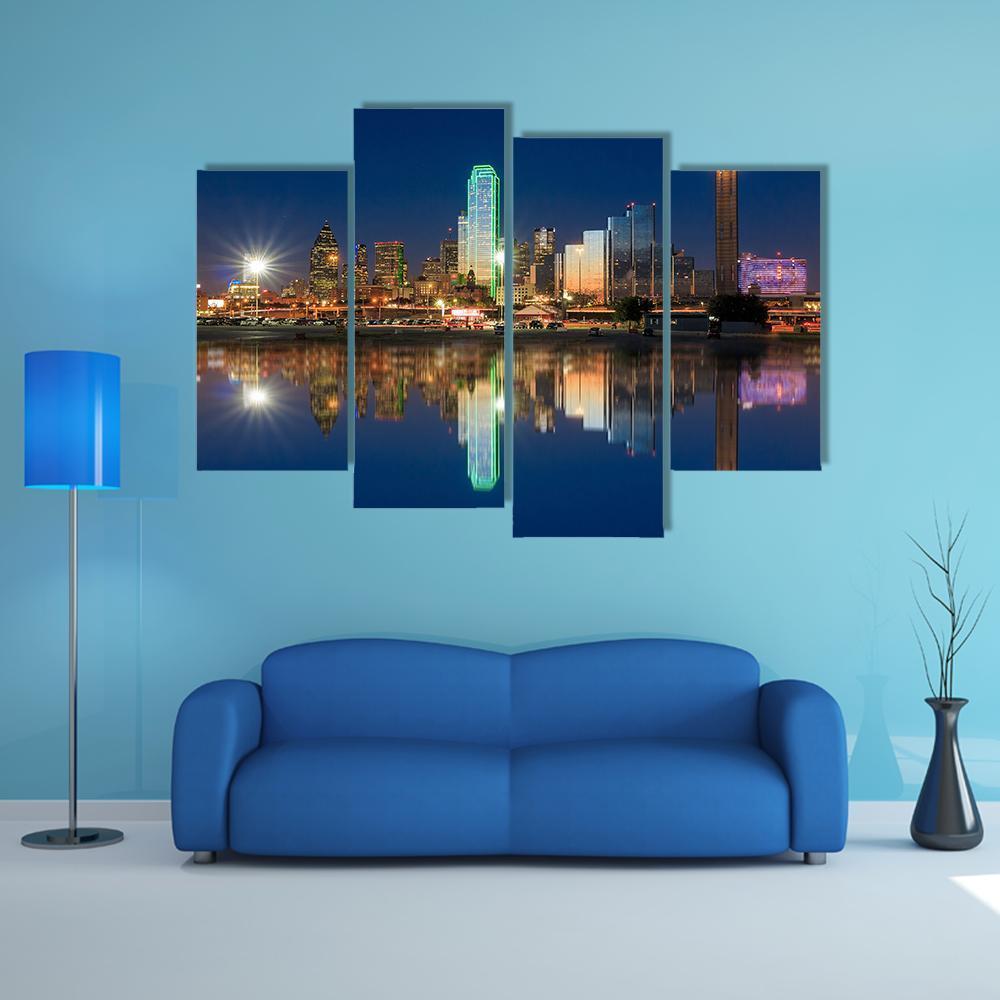 View Of Dallas Skyline Canvas Wall Art-4 Pop-Gallery Wrap-50&quot; x 32&quot;-Tiaracle