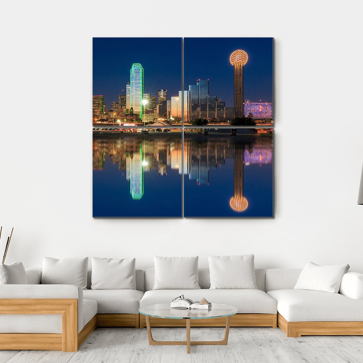 View Of Dallas Skyline Canvas Wall Art-4 Square-Gallery Wrap-17" x 17"-Tiaracle