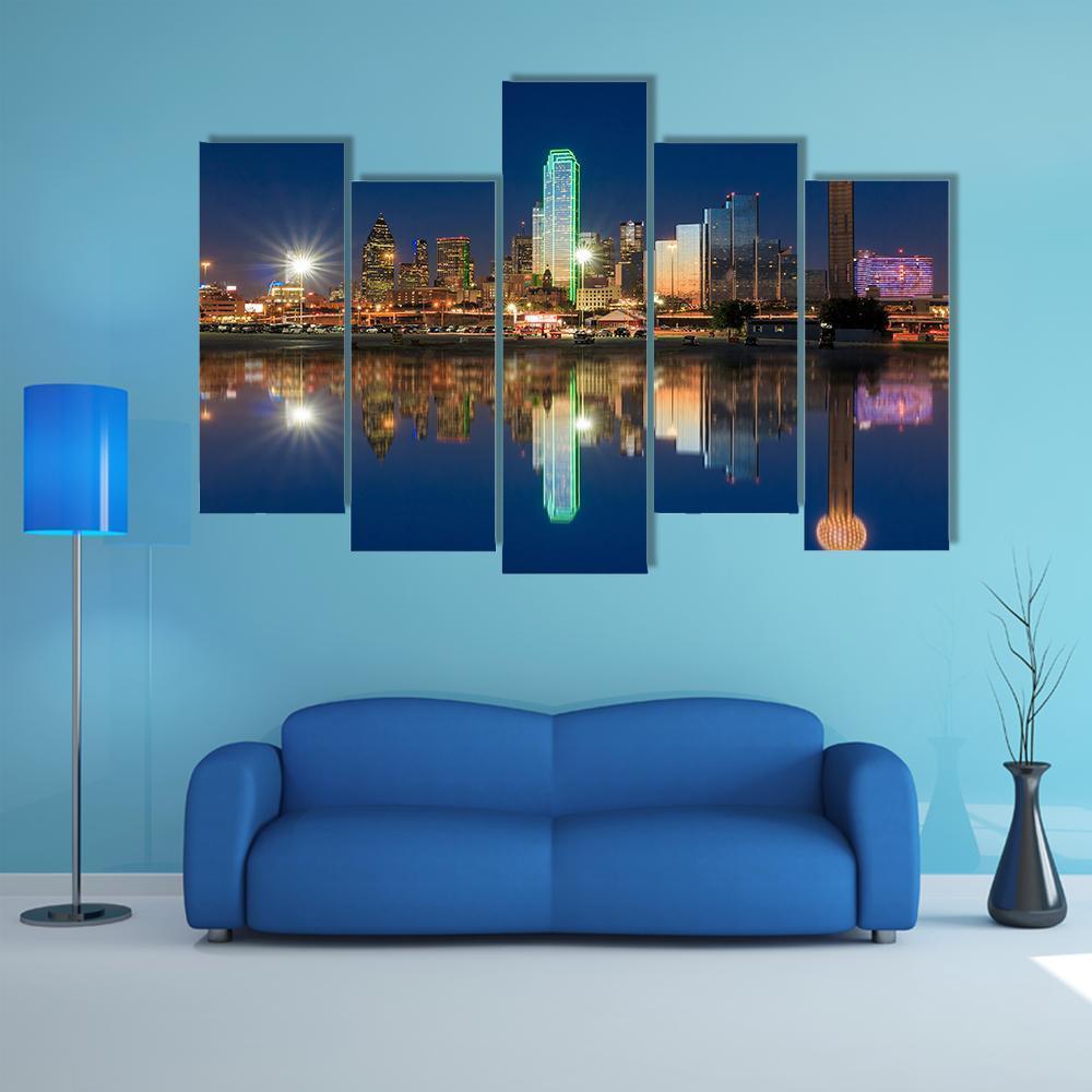View Of Dallas Skyline Canvas Wall Art-5 Pop-Gallery Wrap-47" x 32"-Tiaracle