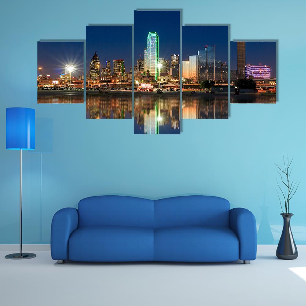 View Of Dallas Skyline Canvas Wall Art-5 Star-Gallery Wrap-62&quot; x 32&quot;-Tiaracle