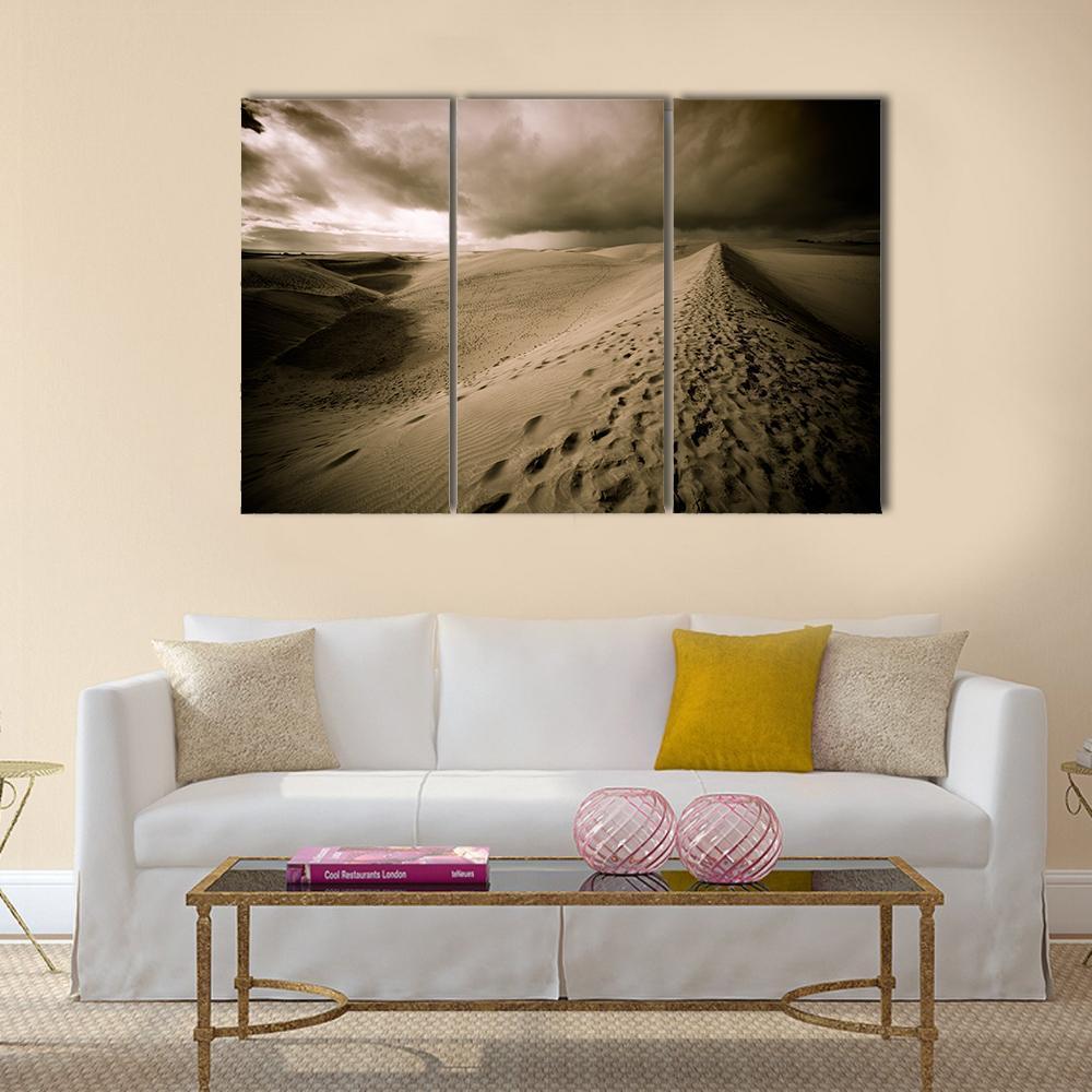View Of Desert Sand Dune In Night Canvas Wall Art-3 Horizontal-Gallery Wrap-37" x 24"-Tiaracle