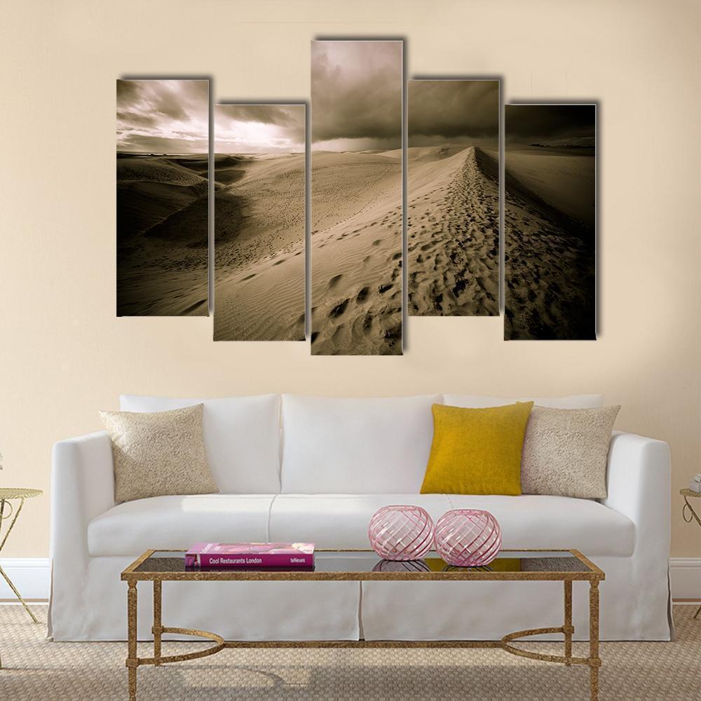 View Of Desert Sand Dune In Night Canvas Wall Art-5 Pop-Gallery Wrap-47" x 32"-Tiaracle