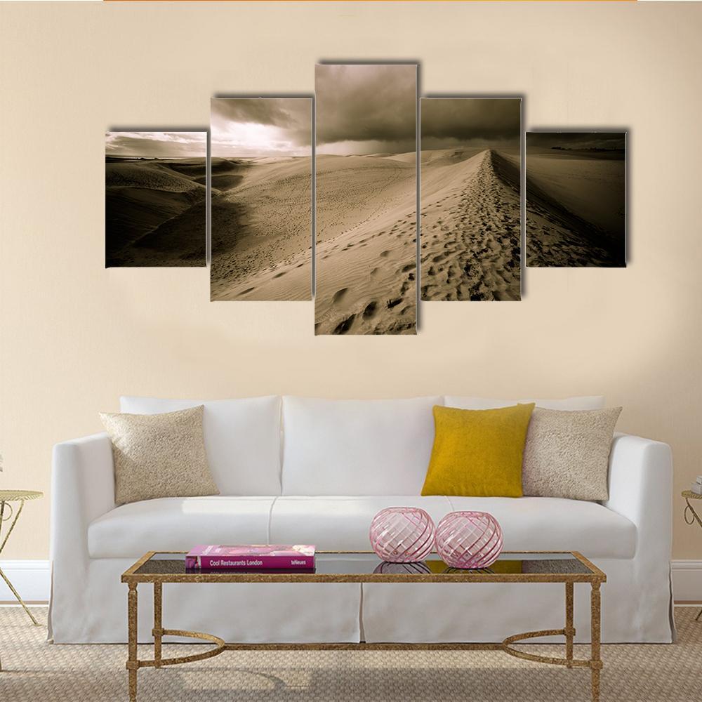 View Of Desert Sand Dune In Night Canvas Wall Art-5 Star-Gallery Wrap-62" x 32"-Tiaracle