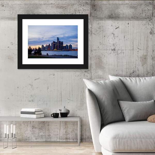 View Of Detroit Skyline In Ontario Panoramic Canvas Wall Art-1 Piece-36" x 12"-Tiaracle
