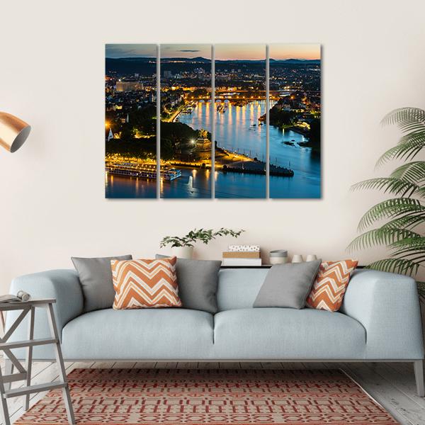 View Of Deutsches Eck Canvas Wall Art-4 Horizontal-Gallery Wrap-34" x 24"-Tiaracle