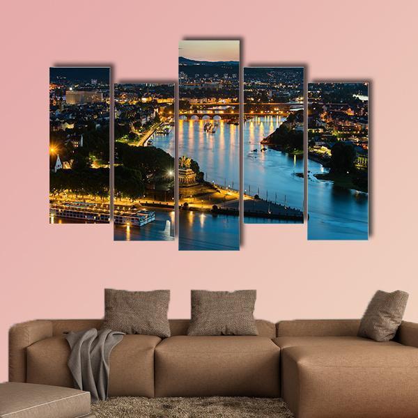 View Of Deutsches Eck Canvas Wall Art-5 Pop-Gallery Wrap-47" x 32"-Tiaracle