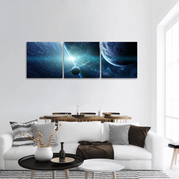 View Of Distant Planet In Space Panoramic Canvas Wall Art-3 Piece-25" x 08"-Tiaracle
